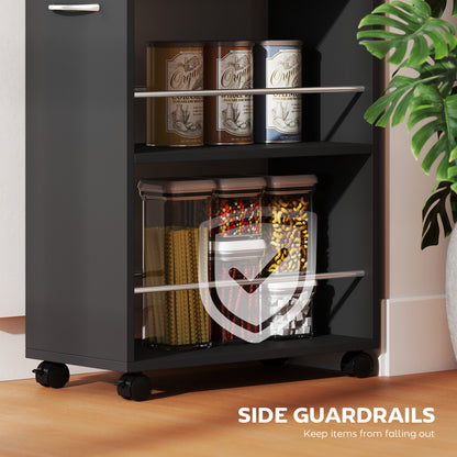 Rolling Storage Unit with Drawer Surface Top and 4 Wheels, Black
