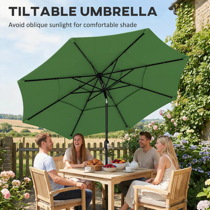 Garden Parasol, Outdoor Umbrella with Tilt Function, Green