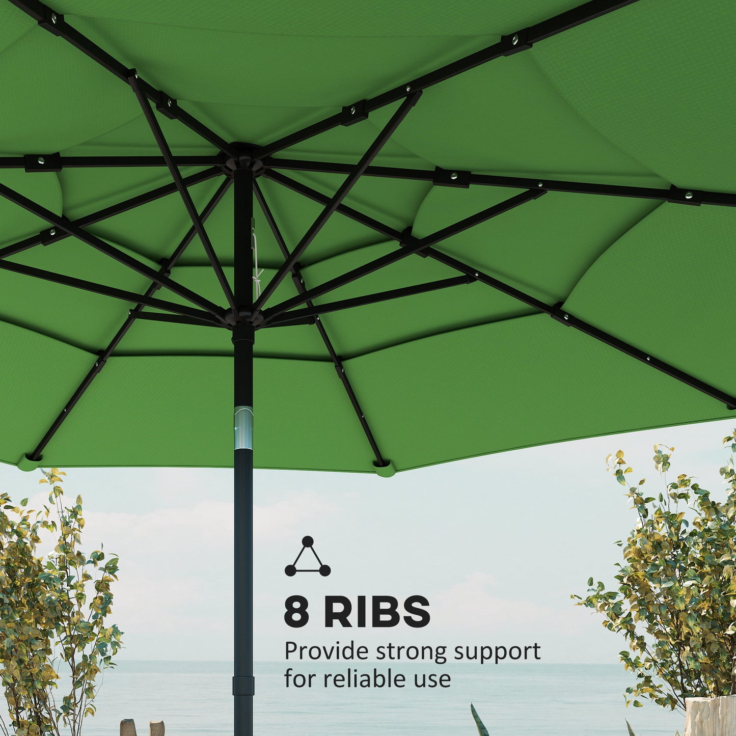 Garden Parasol, Outdoor Umbrella with Tilt Function, Green