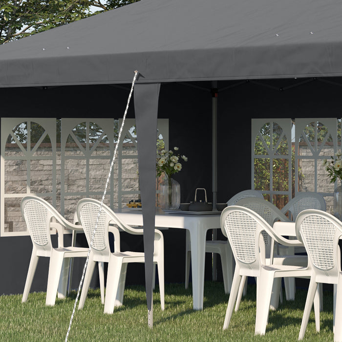 3 x 6m Pop Up Gazebo, Height Adjustable Marquee Party Tent with Sidewalls and Storage Bag, Grey