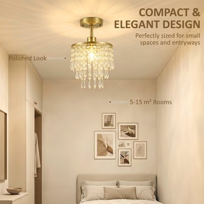 Crystal Ceiling Light with 57 Crystal Strands, Gold Tone