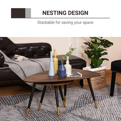 Coffee Table Set of 2 Nesting End Side Tables for Living Room, Walnut