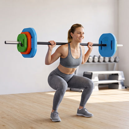 20kg Adjustable Barbell Set with 6 Grip Plates and Clips - Multicolour