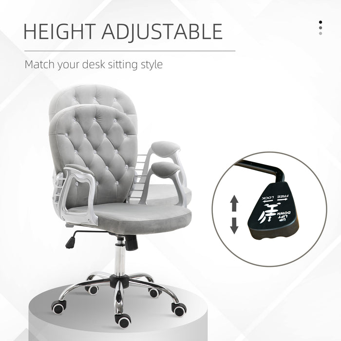 Office Chair Ergonomic 360¬¨‚àû Swivel Diamond Tufted Home Work Velour Padded Base 5 Castor Wheels Grey