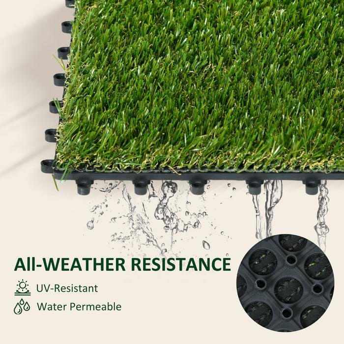 10 PCs 30 x 30cm Artificial Grass Turf, 25mm Pile Height Grass Carpet Fake Grass Mat UV Resistance for Outdoor
