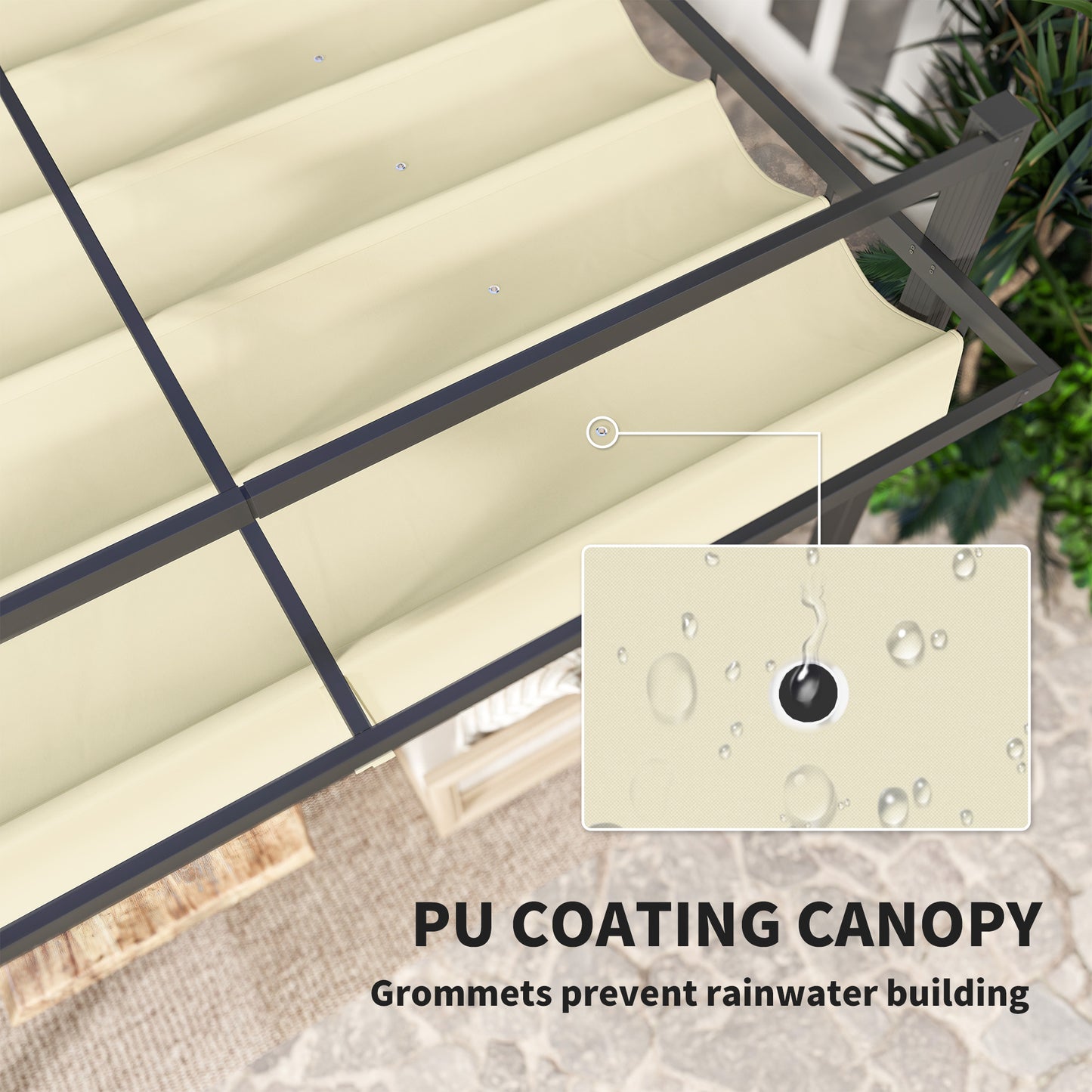 3 x 3(m) Pergola with Retractable Roof and Aluminium Frame, Khaki