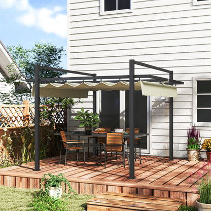 3 x 3(m) Pergola with Retractable Roof and Aluminium Frame, Khaki