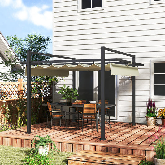 3 x 3(m) Pergola with Retractable Roof and Aluminium Frame, Khaki