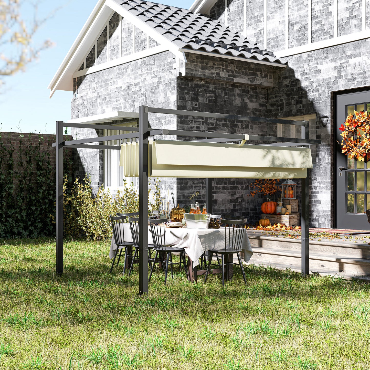 3 x 3(m) Pergola with Retractable Roof and Aluminium Frame, Khaki