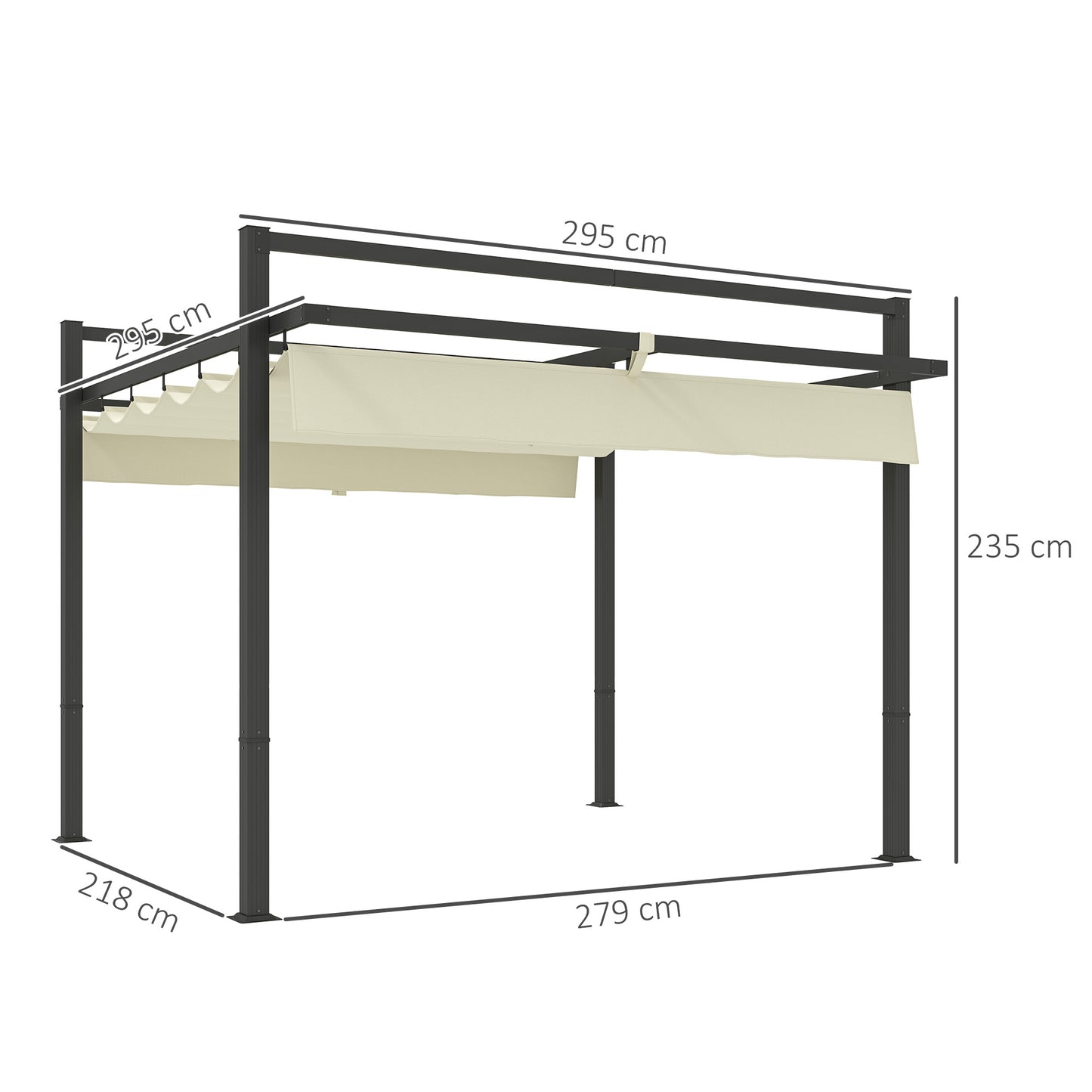 3 x 3(m) Pergola with Retractable Roof and Aluminium Frame, Khaki