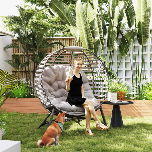 Egg Chair w/ Cushion Steel Frame and Side Pocket, Light Grey