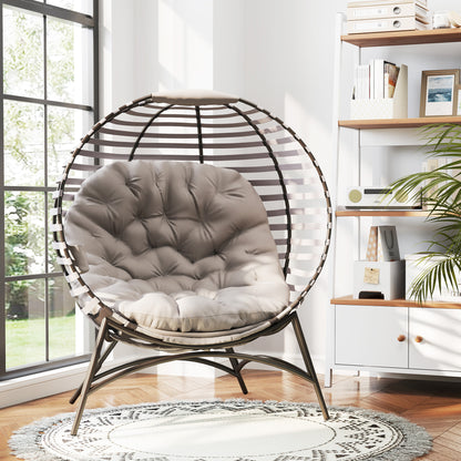 Egg Chair w/ Cushion Steel Frame and Side Pocket, Light Grey