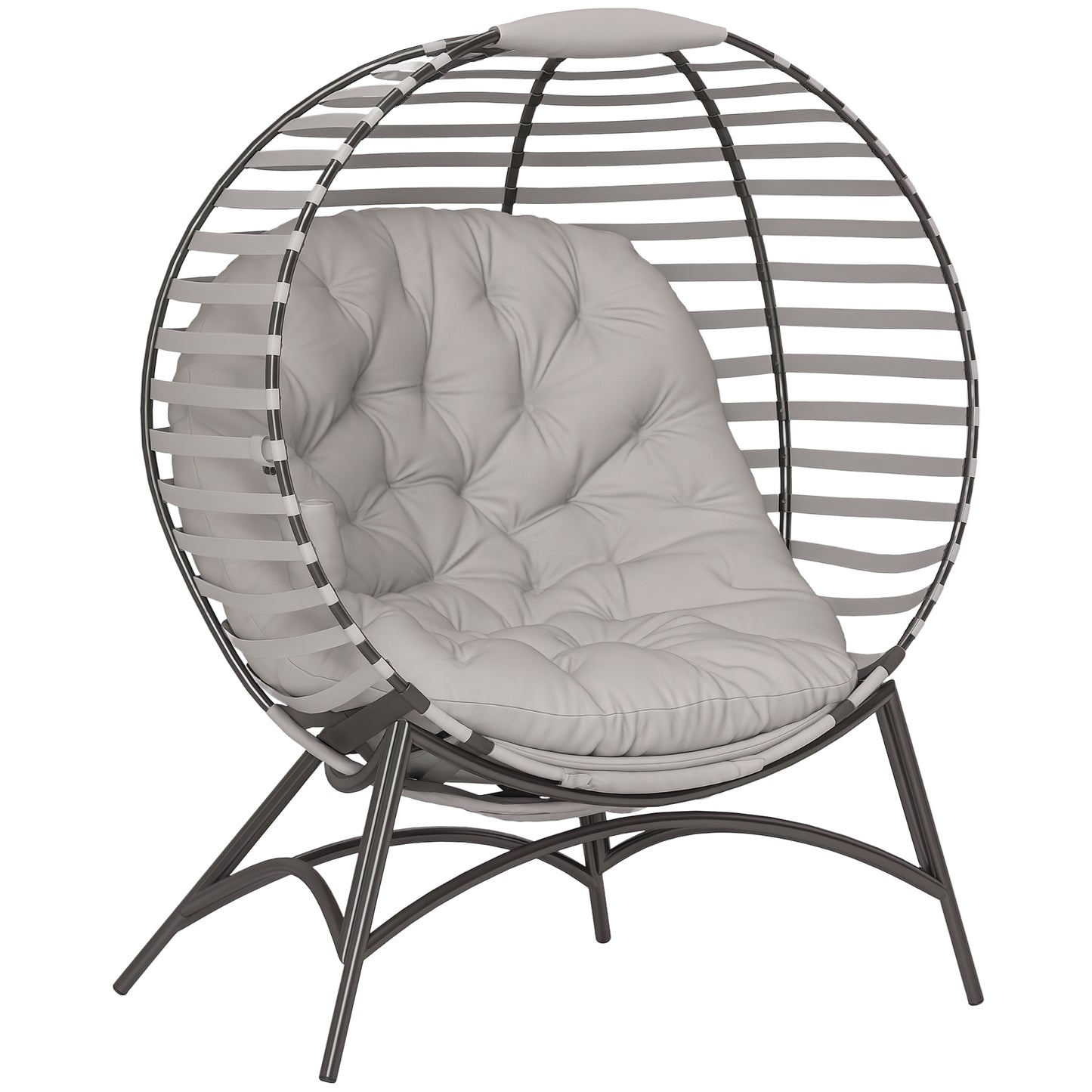Egg Chair w/ Cushion Steel Frame and Side Pocket, Light Grey
