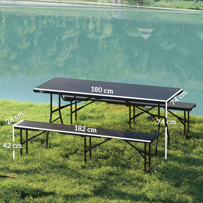 Rattan Effect Folding Picnic Table and Bench Set w/ Handles, Black