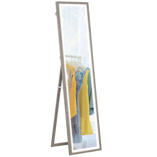 Dimming Full Length Mirror w/ Lights Standing Leaning Wall Mount Grey