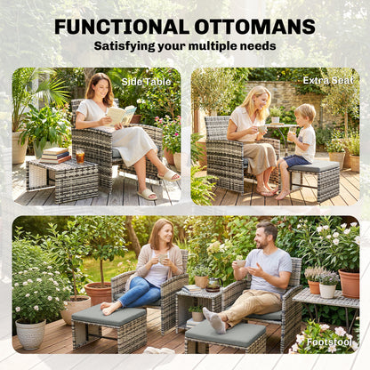 6 Piece Rattan Garden Furniture Set with Nesting Tables, Grey