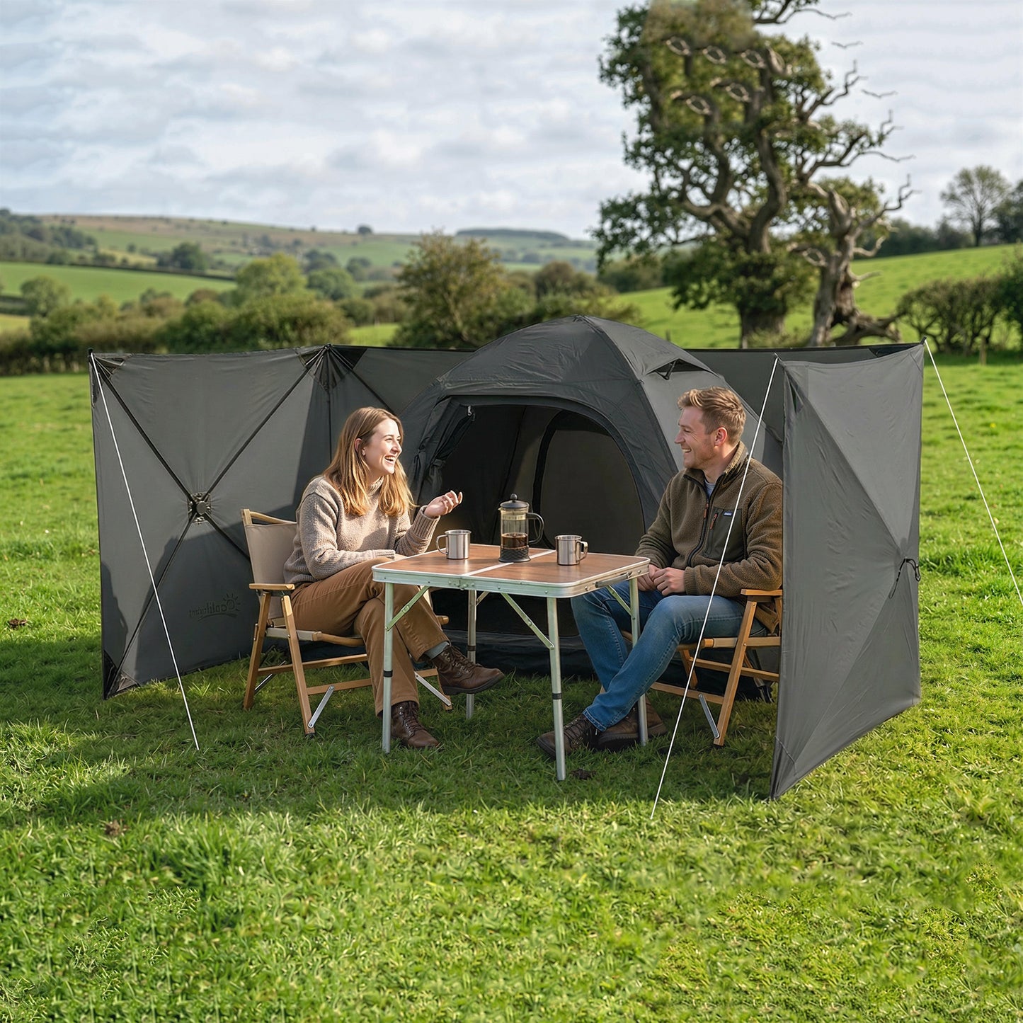 Camping Windbreak, Pop Up Hub Frame Windbreaker Blocker, Dark Grey