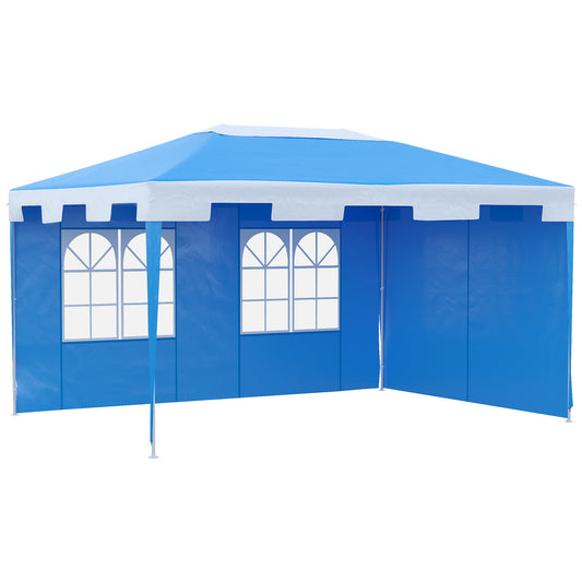 3 x 4 m Party Gazebo Marquee Garden Canopy Outdoor BBQ Tent Camping Patio Awning with 2 Sidewalls, Blue