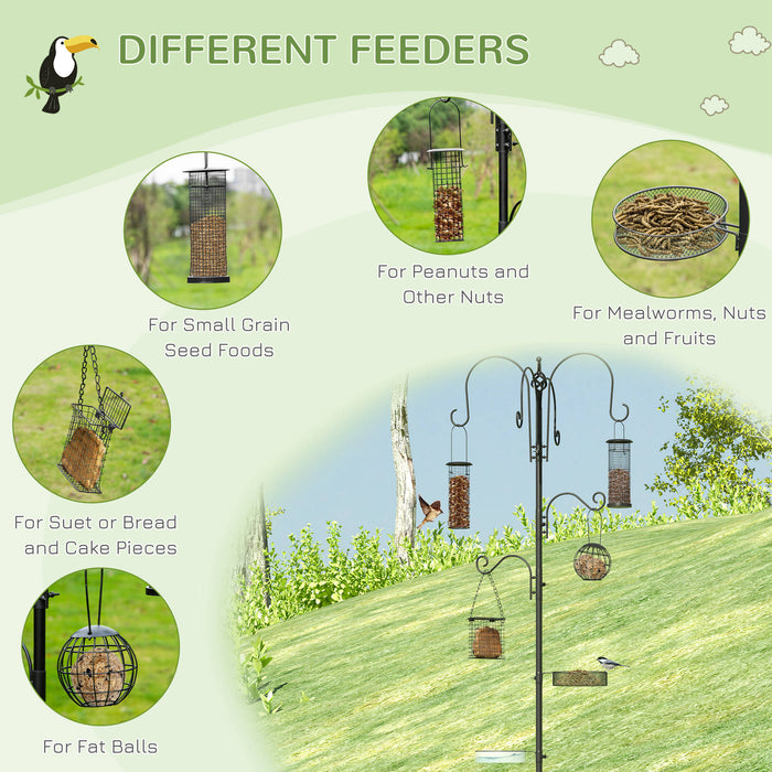 Bird Feeding Station Kit, Wild Bird Feeder Pole with 6 Hooks, 4 Hanging Feeders for Peanuts, Seed, Fat Balls, for Garden, Outdoor, Black