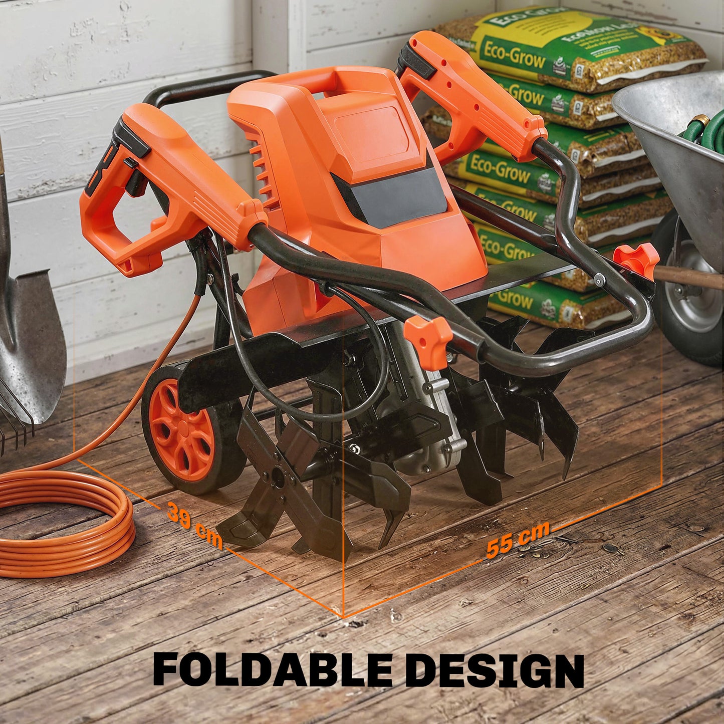 1500W Electric Tiller with 40cm Working Width, 20cm Tilling Depth