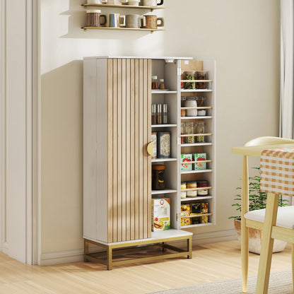 Kitchen Cabinet with Double Doors, 5 Tiers, 12 Spice Racks, White