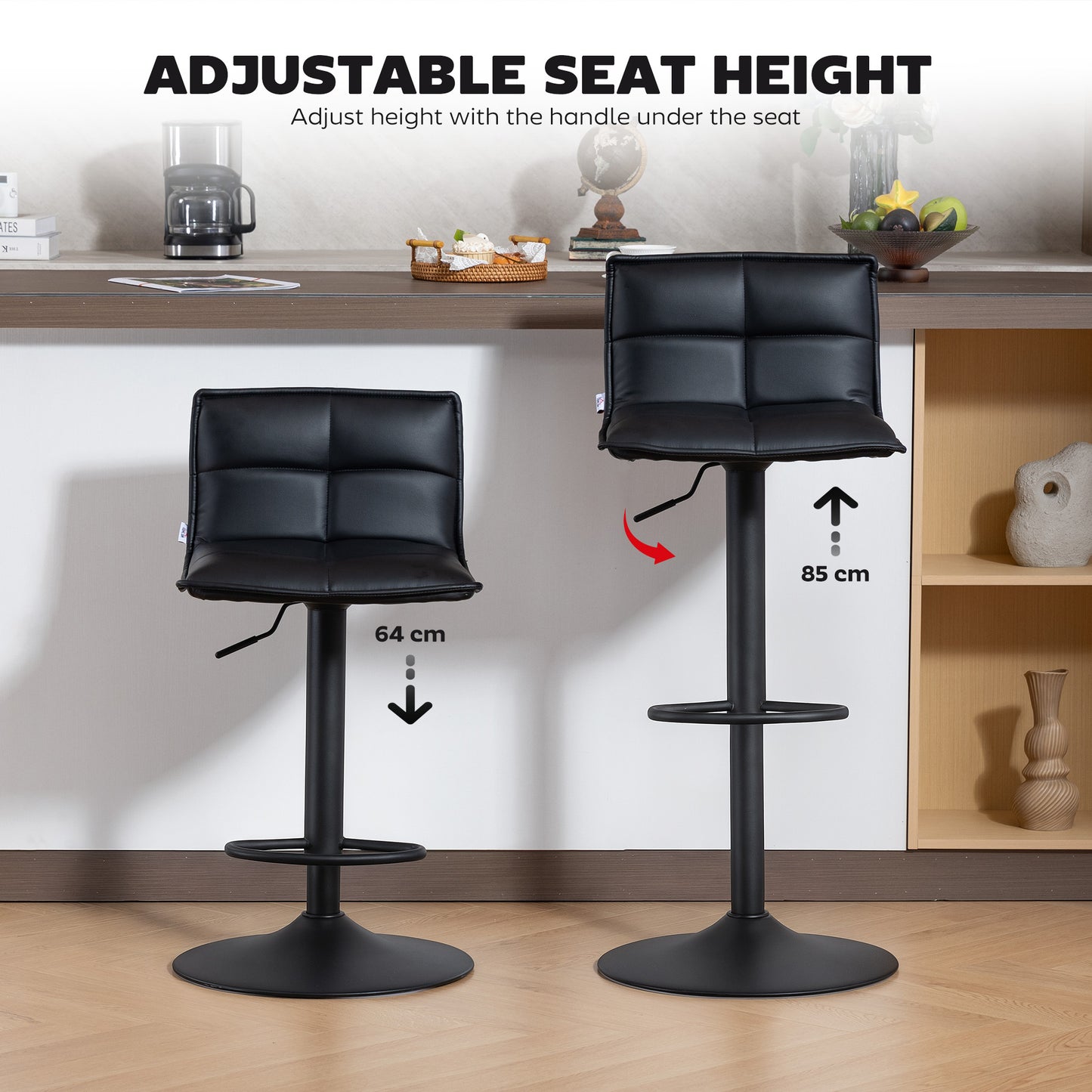 Bar Stools Set of 2 Swivel Height Adjustable Barstools Black