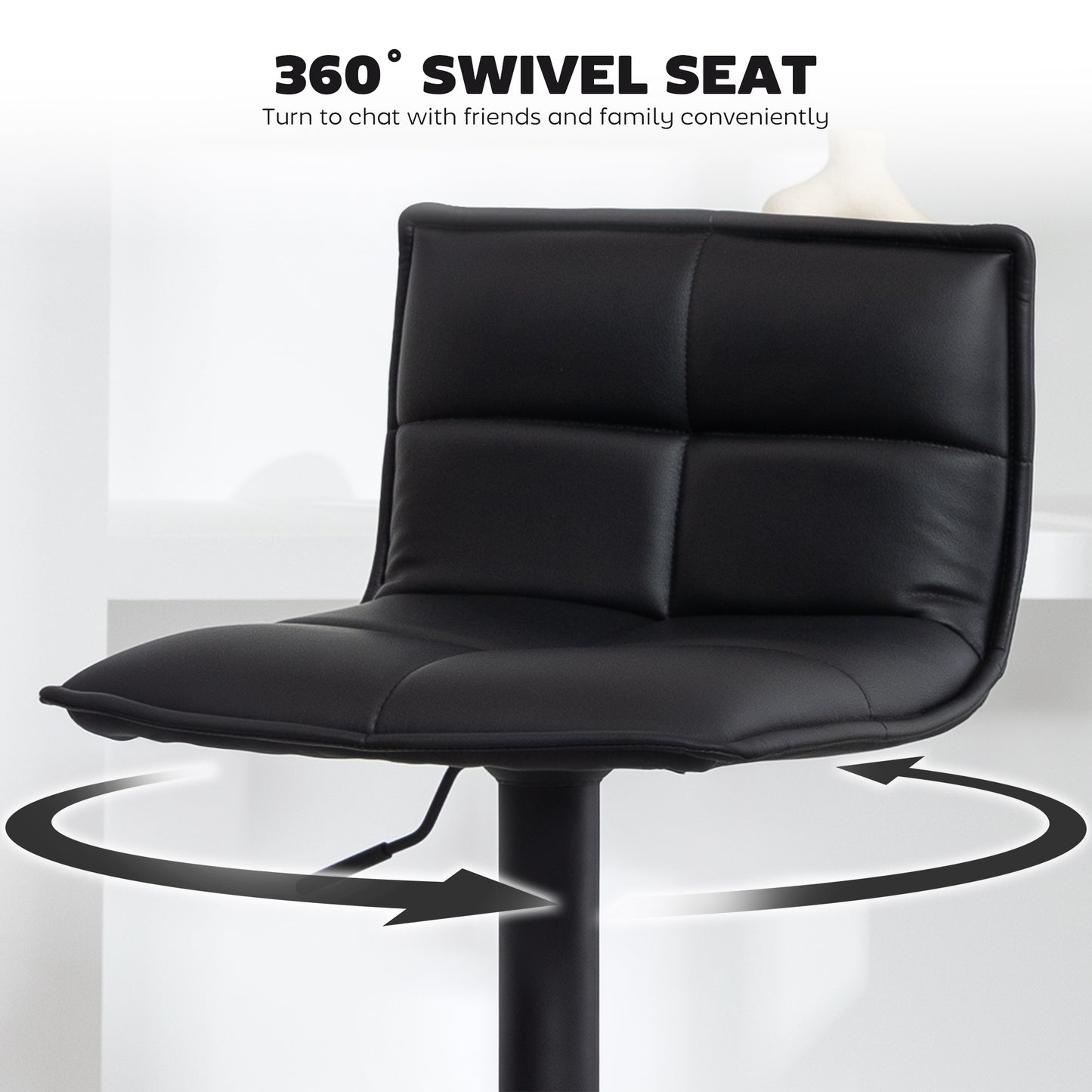 Bar Stools Set of 2 Swivel Height Adjustable Barstools Black