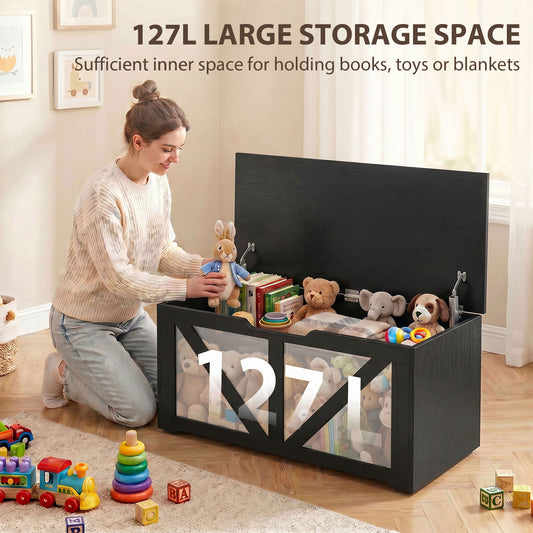 Storage Trunk for Living Room, with Safety Hinges, 100cm, Black