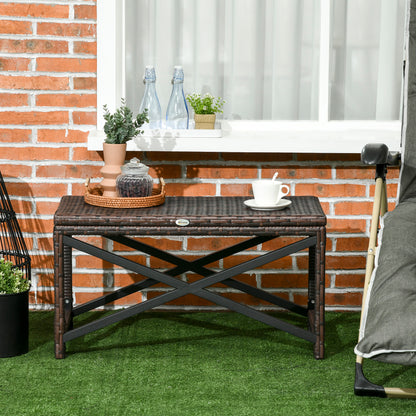 PE Wicker Outdoor Coffee Table, Rattan Side Table w/ Plastic Board