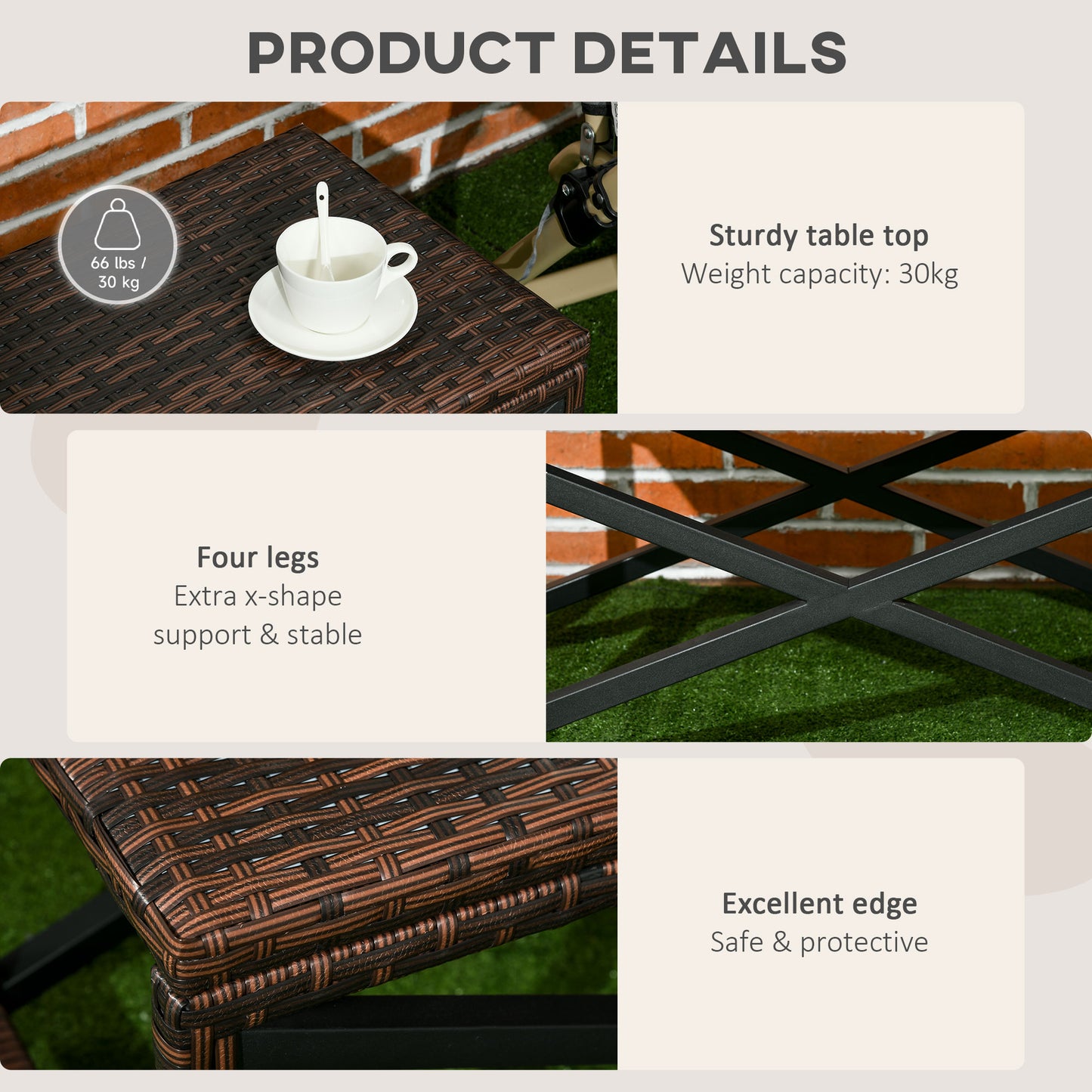 PE Wicker Outdoor Coffee Table, Rattan Side Table w/ Plastic Board