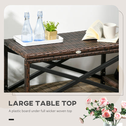 PE Wicker Outdoor Coffee Table, Rattan Side Table w/ Plastic Board