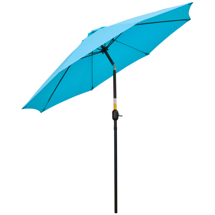 2.6M Patio Parasol Sun Umbrella, Tilt Shade Shelter Canopy with Crank 8 Ribs Aluminium Frame, Blue