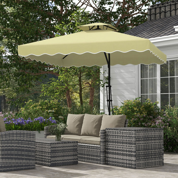 2.5m Square Double Top Garden Parasol Cantilever Umbrella with Ruffles, Beige