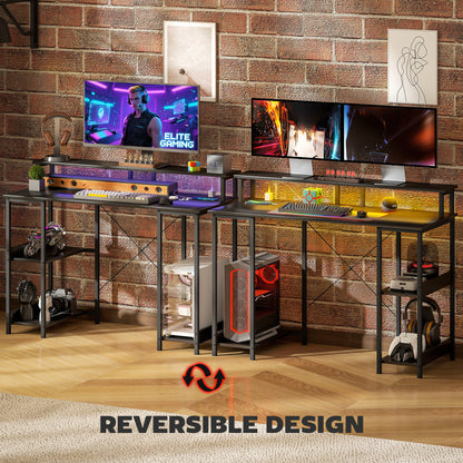 Computer Desk Reversible Home Office Desk with Storage Grey
