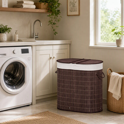 100L Bamboo Laundry Basket with Lid, Washing Basket, Brown