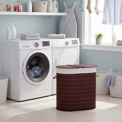 100L Bamboo Laundry Basket with Lid, Washing Basket, Brown