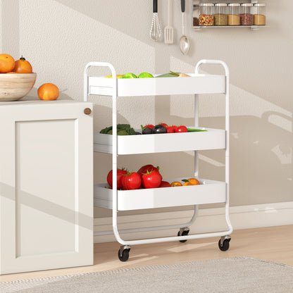 3-Tier Storage Trolley, Storage Cart with Mesh Backets, Wheels, White
