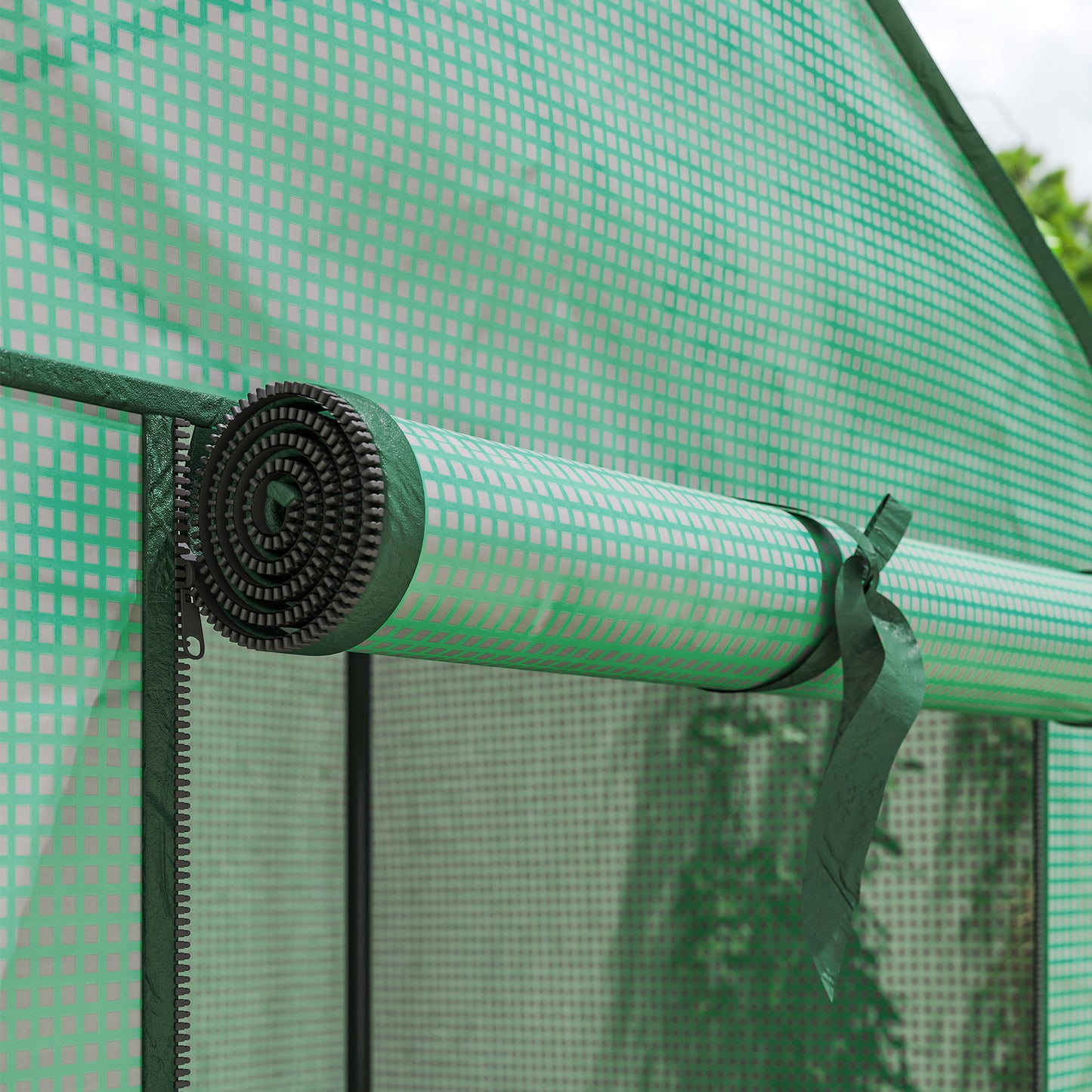 Portable Mini Greenhouse with Roll-up Door and Wire Shelves, Green