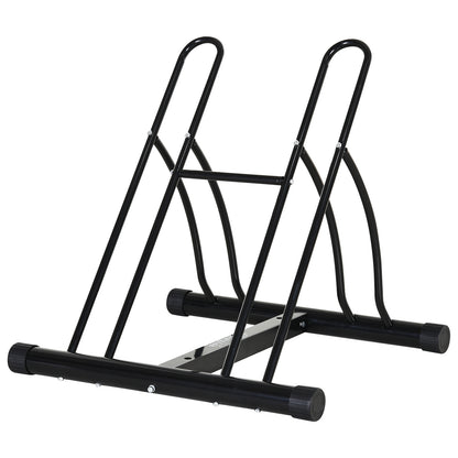 Reversible 2 Bike Holding Rack Steel Frame Indoor Outdoor Foot Caps Stand