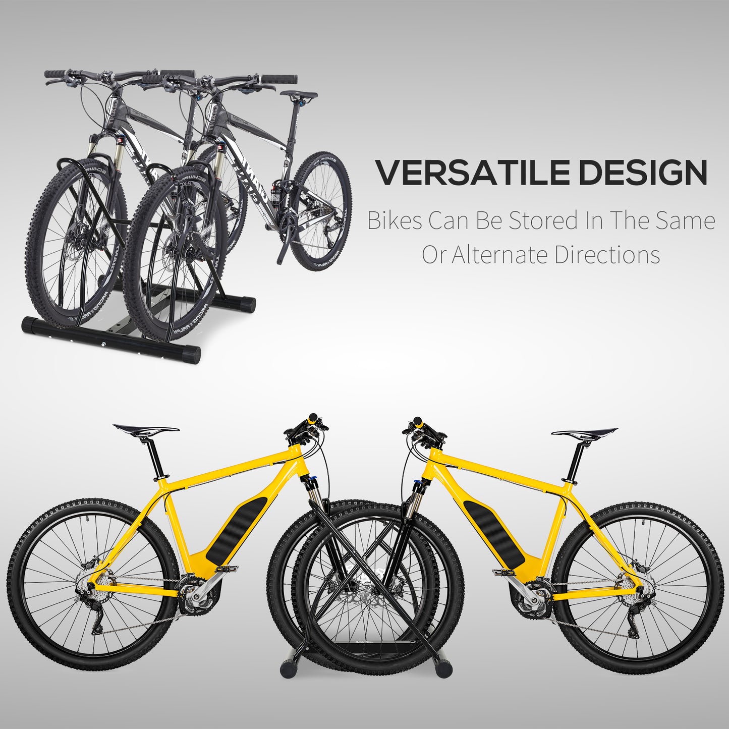 Reversible 2 Bike Holding Rack Steel Frame Indoor Outdoor Foot Caps Stand