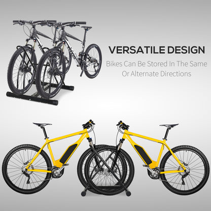 Reversible 2 Bike Holding Rack Steel Frame Indoor Outdoor Foot Caps Stand
