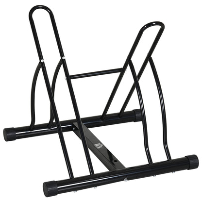 Reversible 2 Bike Holding Rack Steel Frame Indoor Outdoor Foot Caps Stand