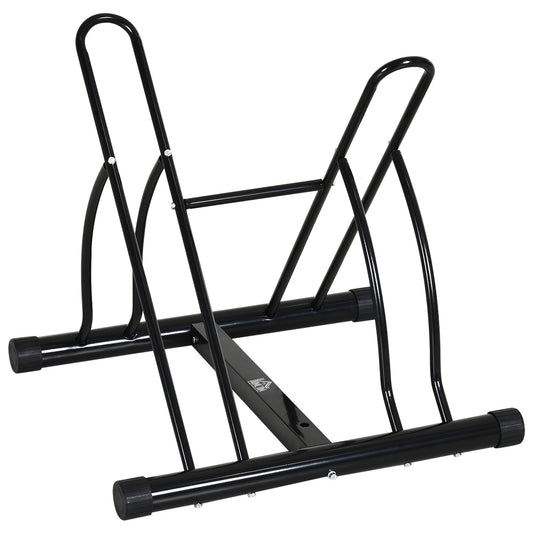 Reversible 2 Bike Holding Rack Steel Frame Indoor Outdoor Foot Caps Stand