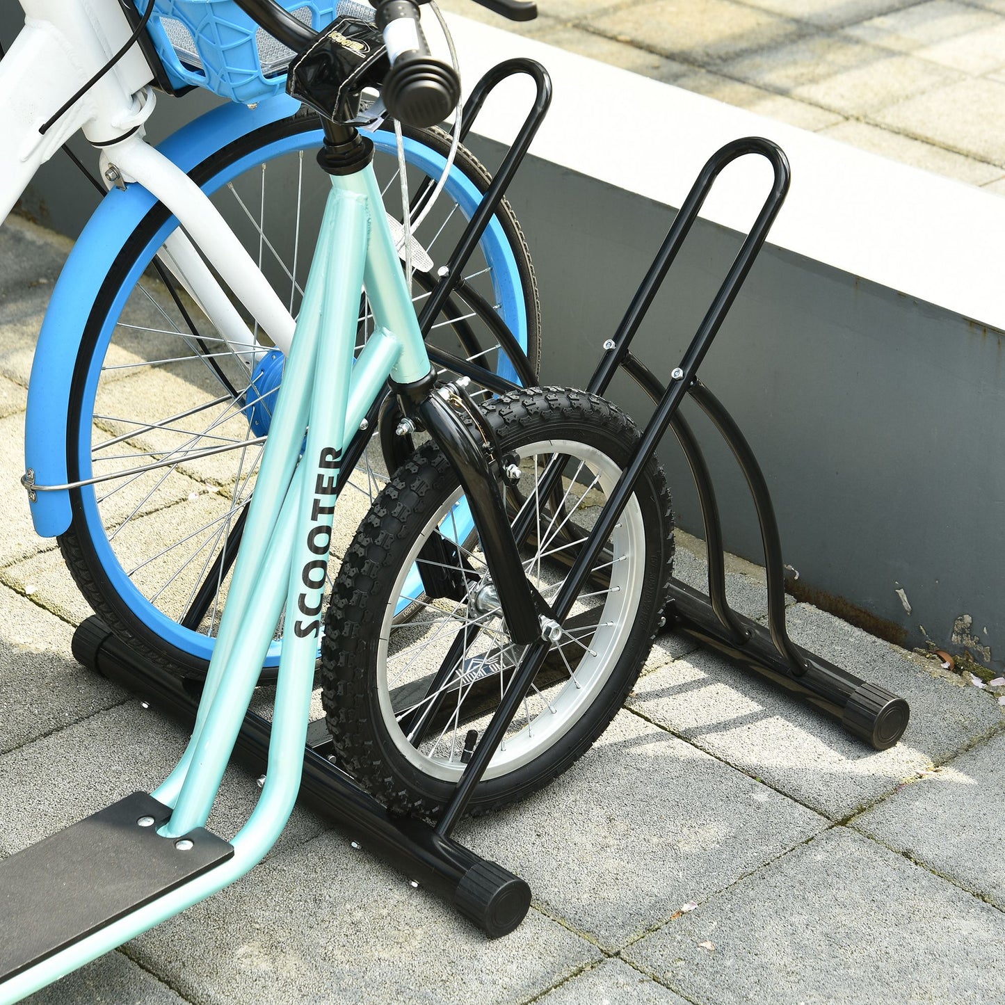 Reversible 2 Bike Holding Rack Steel Frame Indoor Outdoor Foot Caps Stand