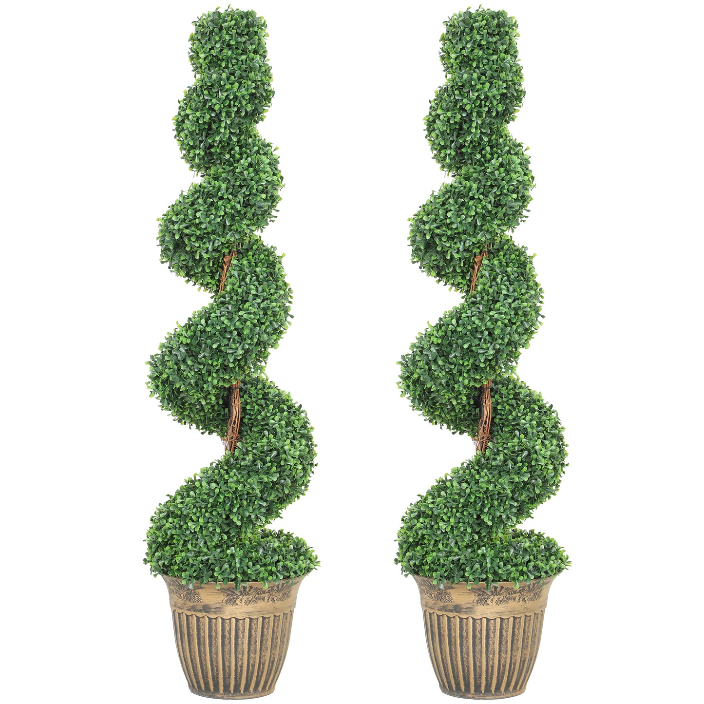 Set of 2 Potted Artificial Plants, Topiary Spiral Boxwood Trees