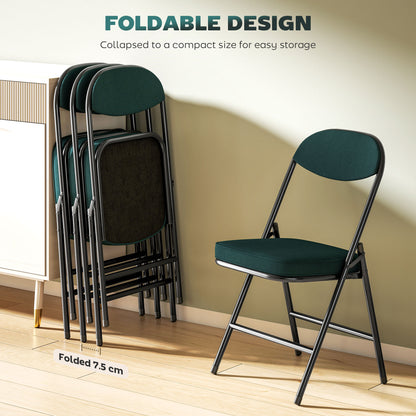 Folding Chairs Set of 4 with Cushioned Seat, Steel Frame, Teal