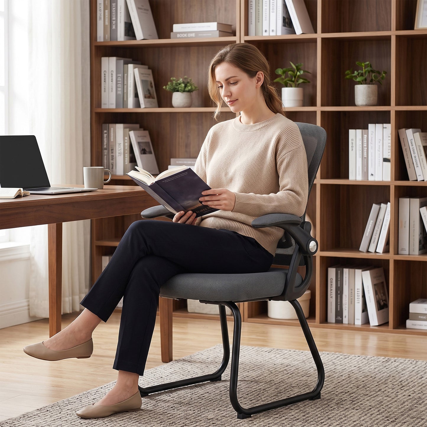 Office Chair with Mesh Backrest and Steel Legs, Dark Grey
