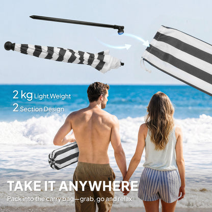 1.8 m Beach Umbrella Parasol with Sand Anchor, Tilt, Grey/White