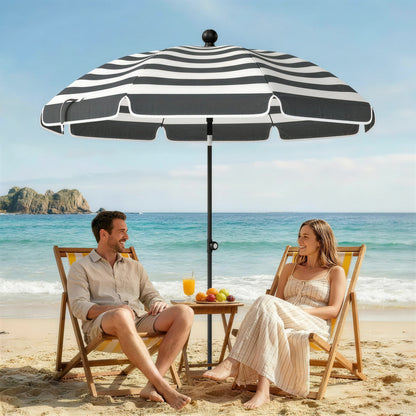1.8 m Beach Umbrella Parasol with Sand Anchor, Tilt, Grey/White