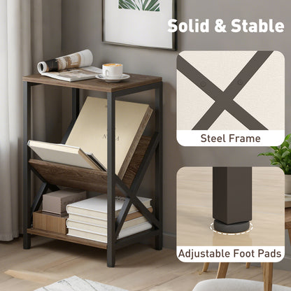 Narrow Side Table, End Table with 3-Tier Storage for Living Room